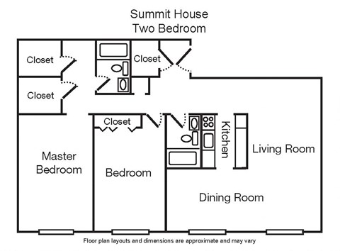 Floor plan for 2 beds, 2 baths